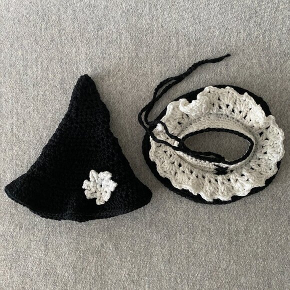 Handmade Crochet Halloween Black White Witch Outfit for 17cm Doll 2-Piece Set - Picture 8 of 8